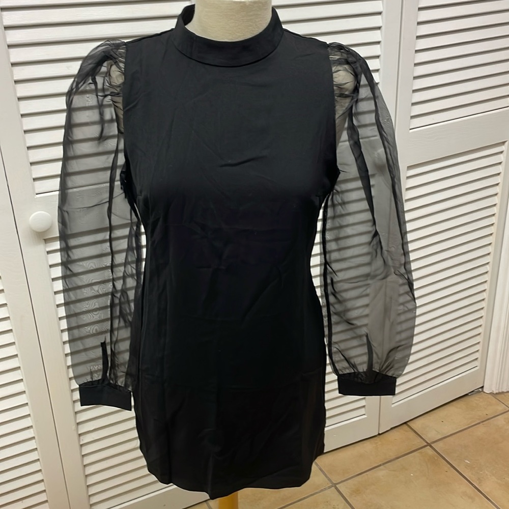 TCEC Ramone Dress Black With Puff Sheer Sleeves Size Juniors Large
